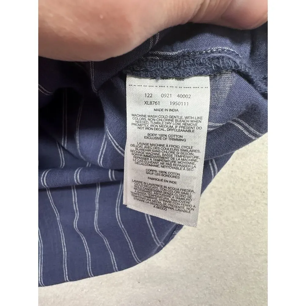 Columbia Womens Size M Blouse Navy Pinstripe Loose Cotton 100% - Picture 6 of 8